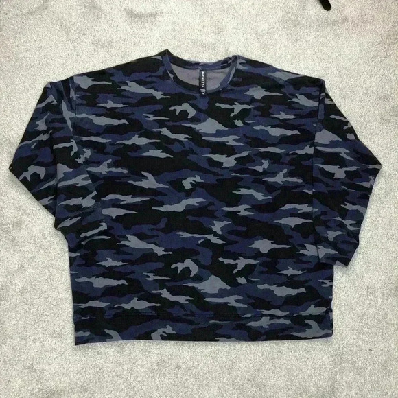 Athlete Sweatshirt 1X Camo Blue Grey Color Stretch Pullover Long Sleeves - Picture 1 of 8
